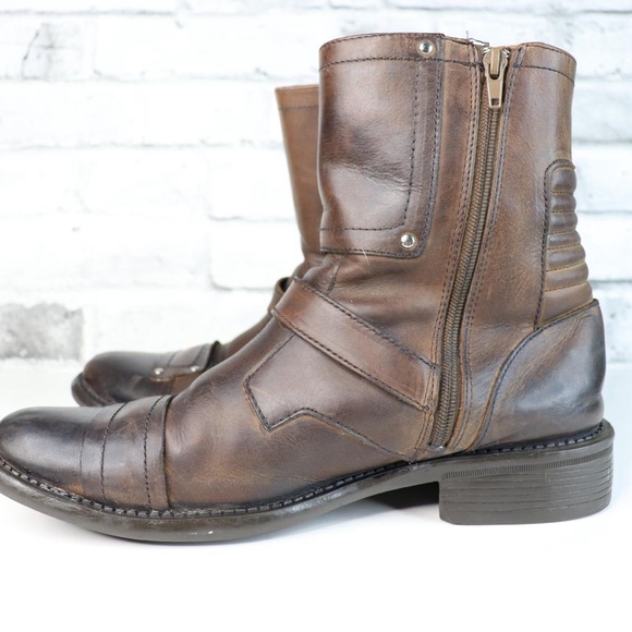 Steve Madden Men’s Harland Harness Size 10 Brown Leather Buckle Zip Up Biker - Picture 3 of 8